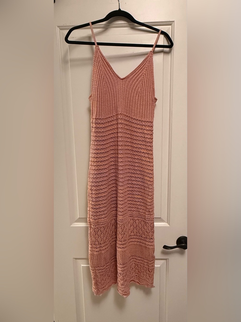 Blush Pink Crochet Maxi Dress with Spaghetti Straps